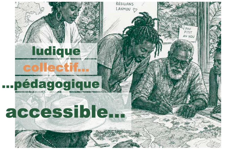 Illustration : un collectif travaille ensemble autour d'une carte de territoire
