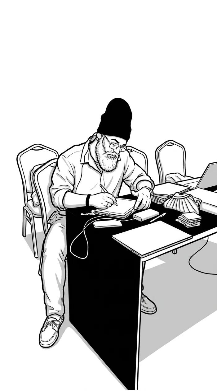 Préparation d'un atelier, notes et outils sur la table
