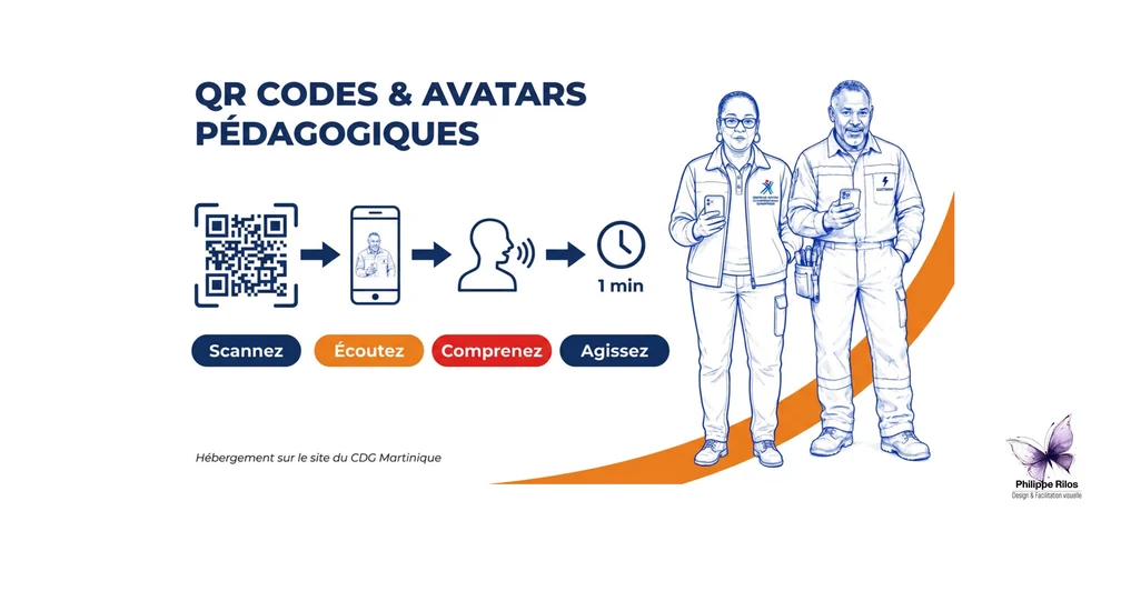 Schéma : scannez, écoutez, comprenez, agissez — le parcours QR code vers ambassadeur numérique